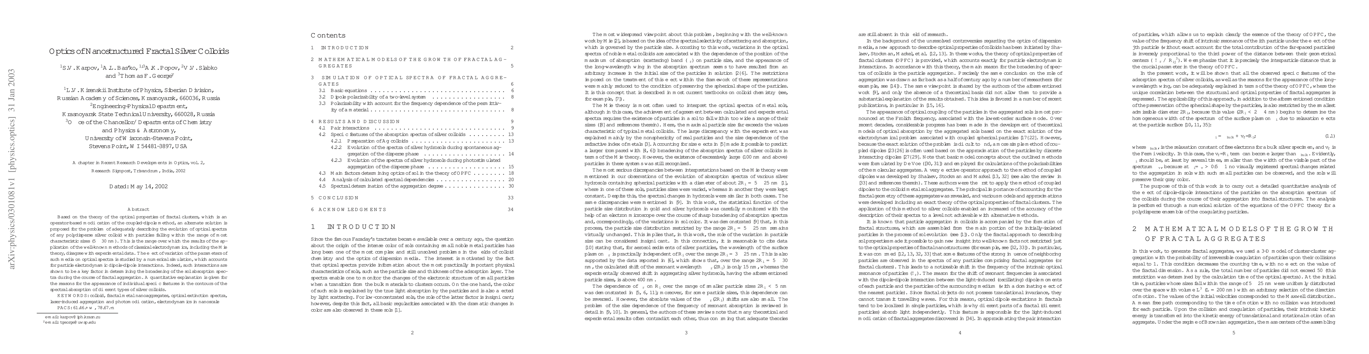 Thumbnail for Optics of Nanostructured Fractal Silver Colloids