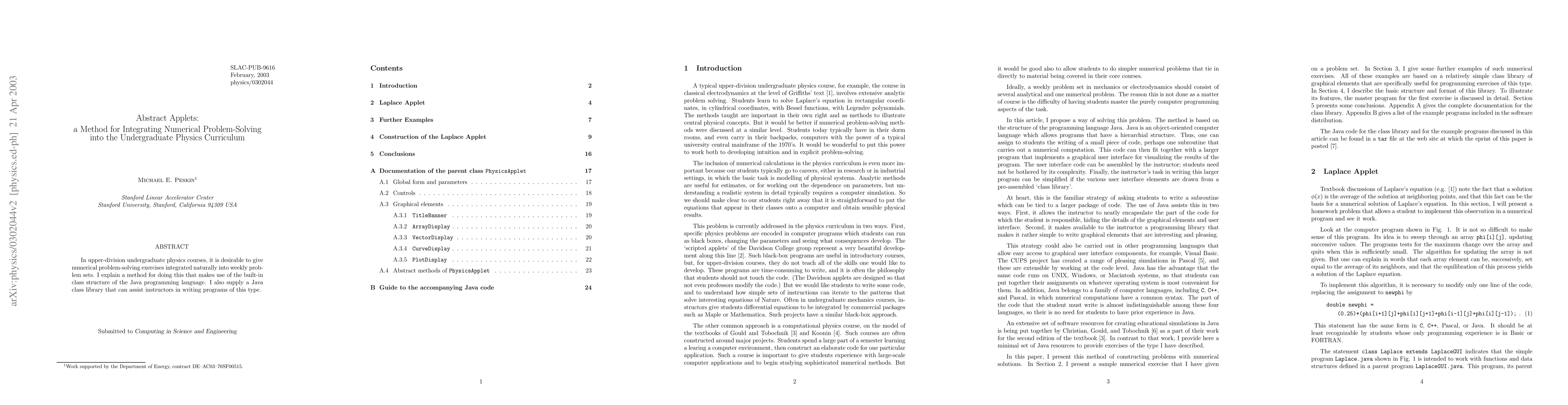 Thumbnail for Abstract Applets: a Method for Integrating Numerical Problem-Solving
  into the Undergraduate Physics Curriculum