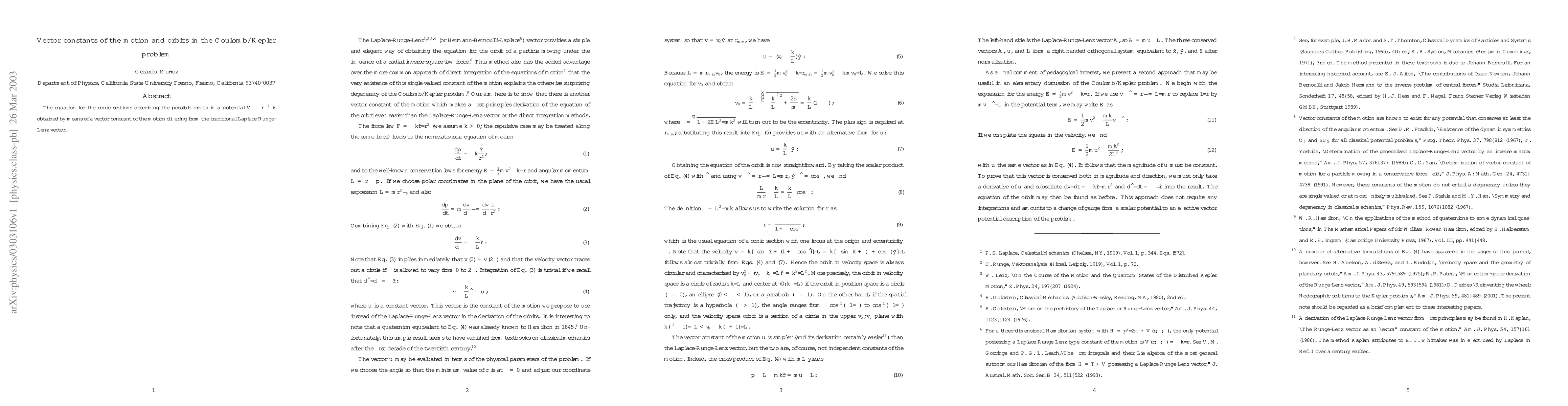 Thumbnail for Vector constants of the motion and orbits in the Coulomb/Kepler problem