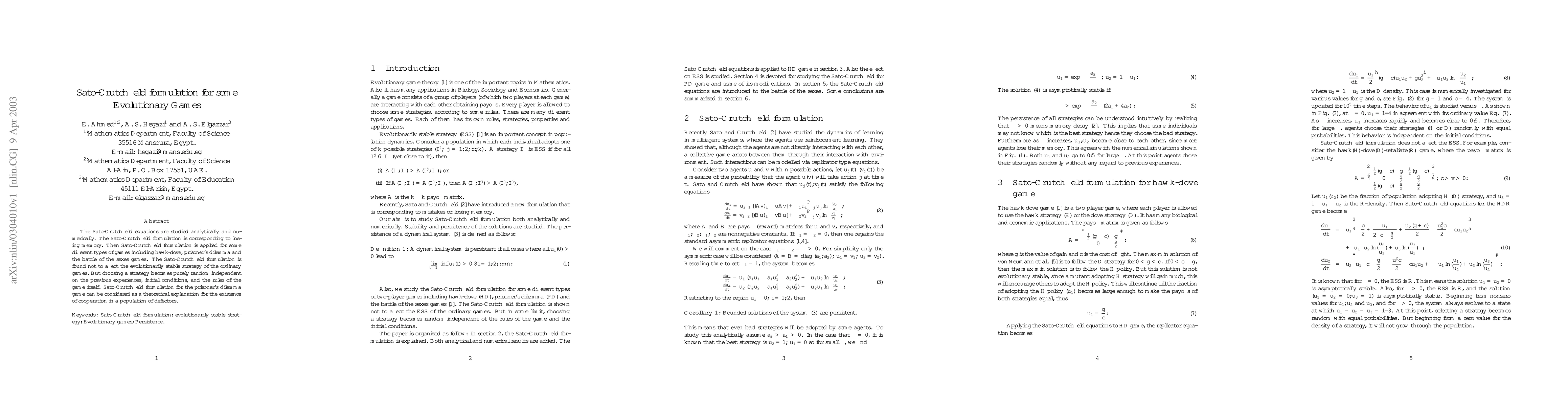 Thumbnail for Sato-Crutchfield formulation for some Evolutionary Games