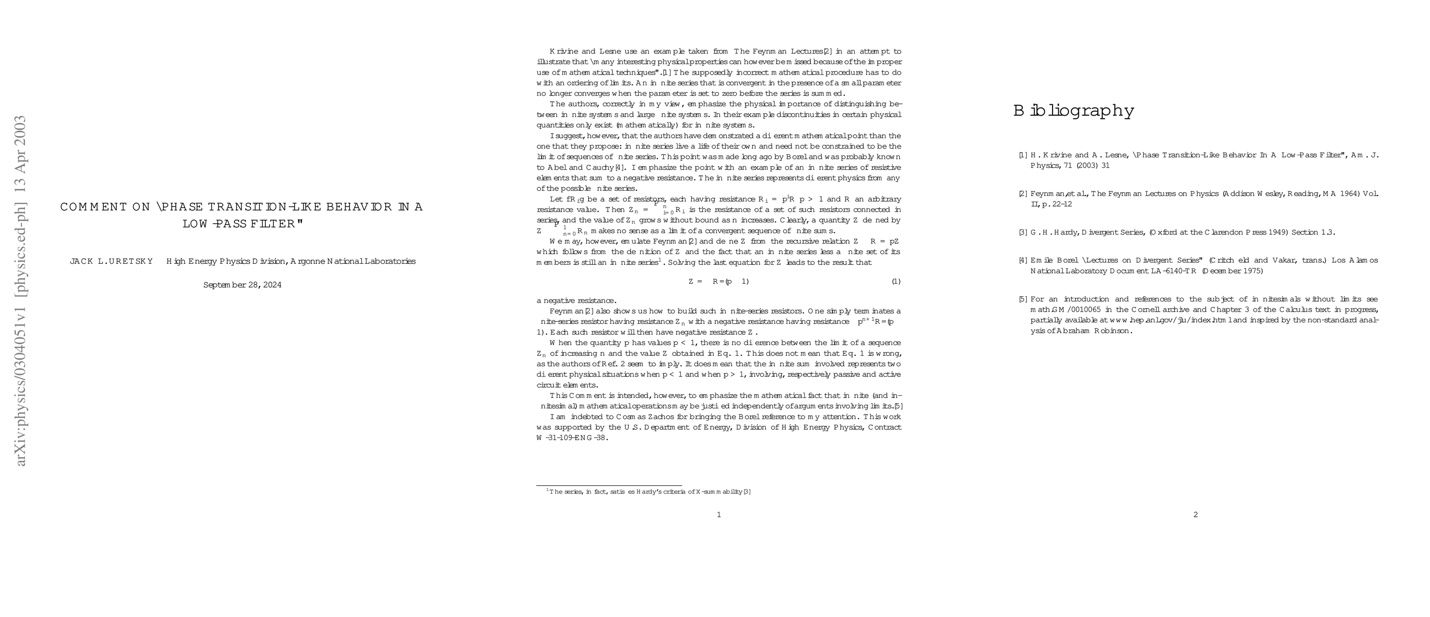 Thumbnail for Comment on "Phase Transition-Like Behavior in a Low-Pass Filter"