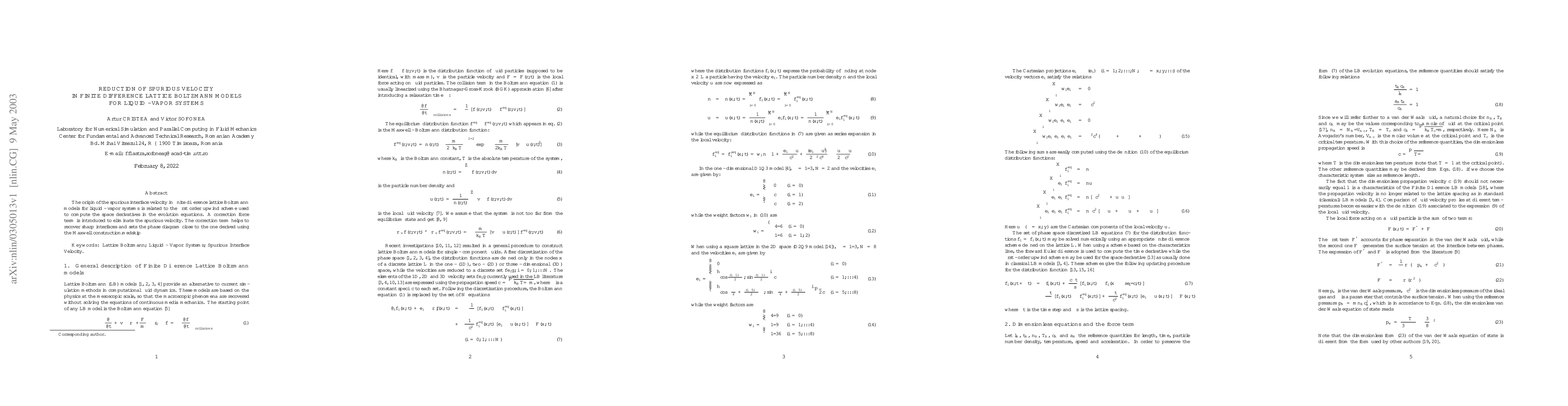 Thumbnail for Reduction of spurious velocity in finite difference lattice Boltzmann
  models for liquid - vapor systems