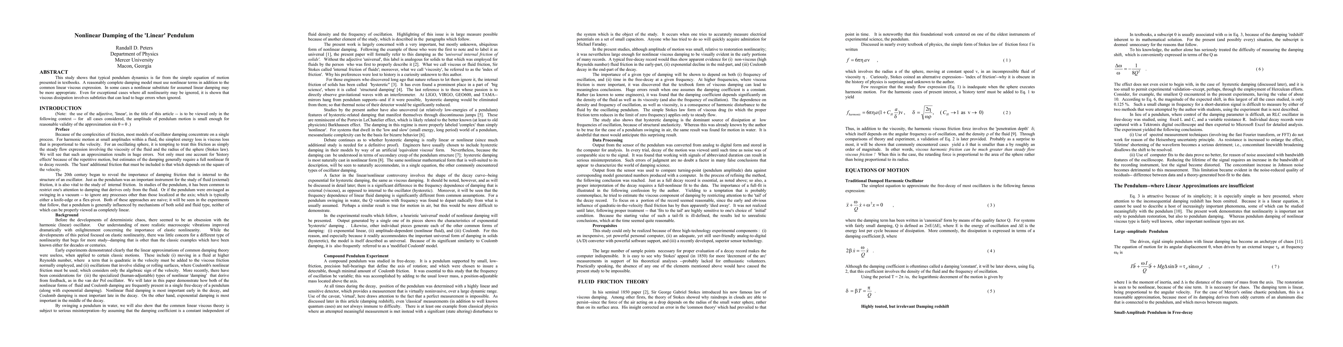 Thumbnail for Nonlinear Damping of the 'Linear' Pendulum
