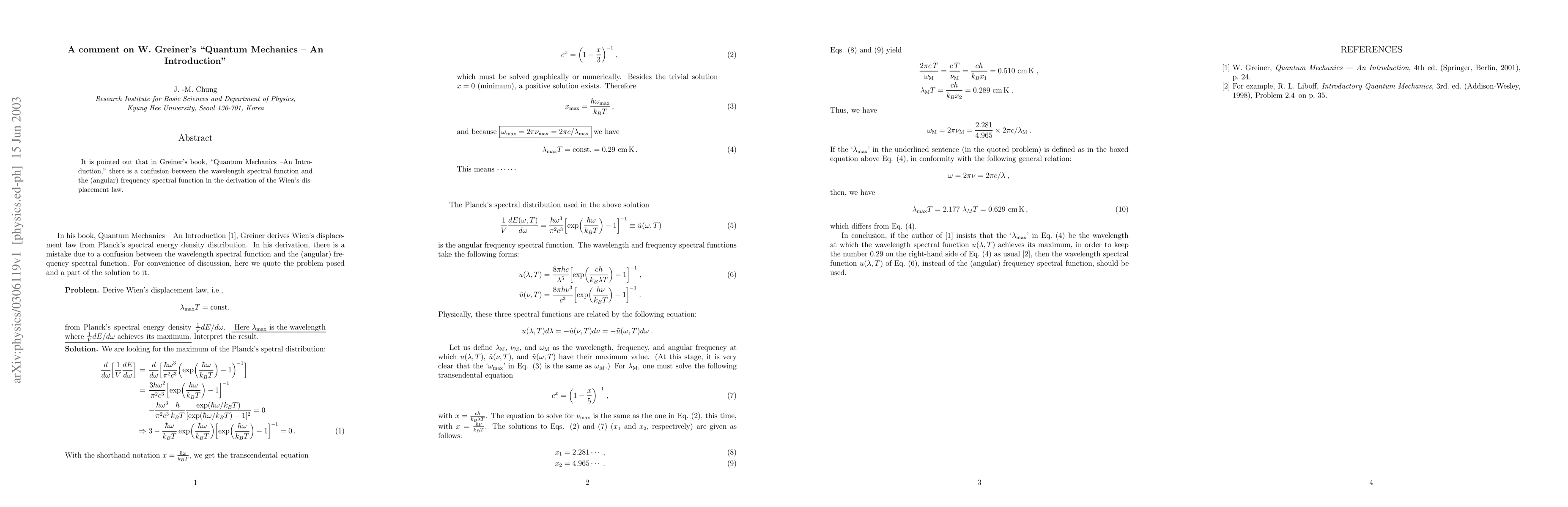 Thumbnail for A comment on W. Greiner's "Quantum Mechanics -- An Introduction"