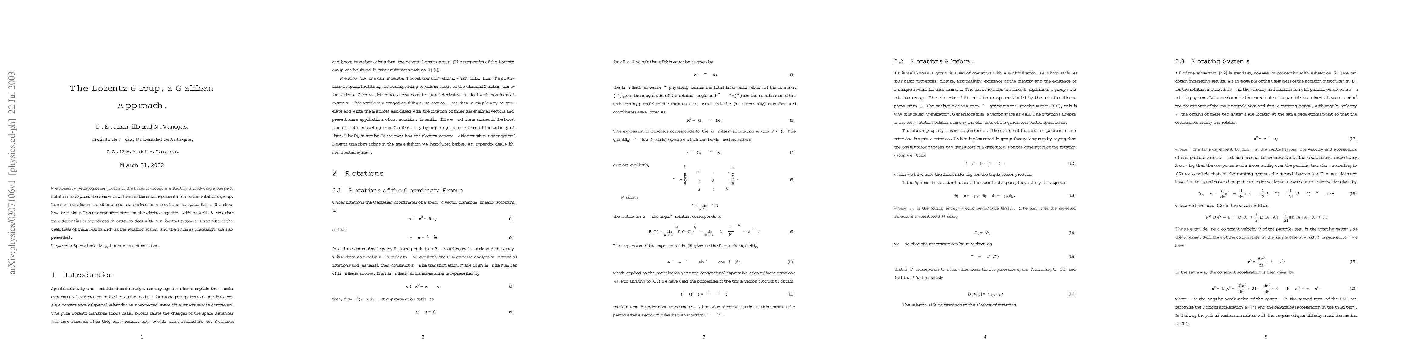Thumbnail for The Lorentz Group, a Galilean Approach