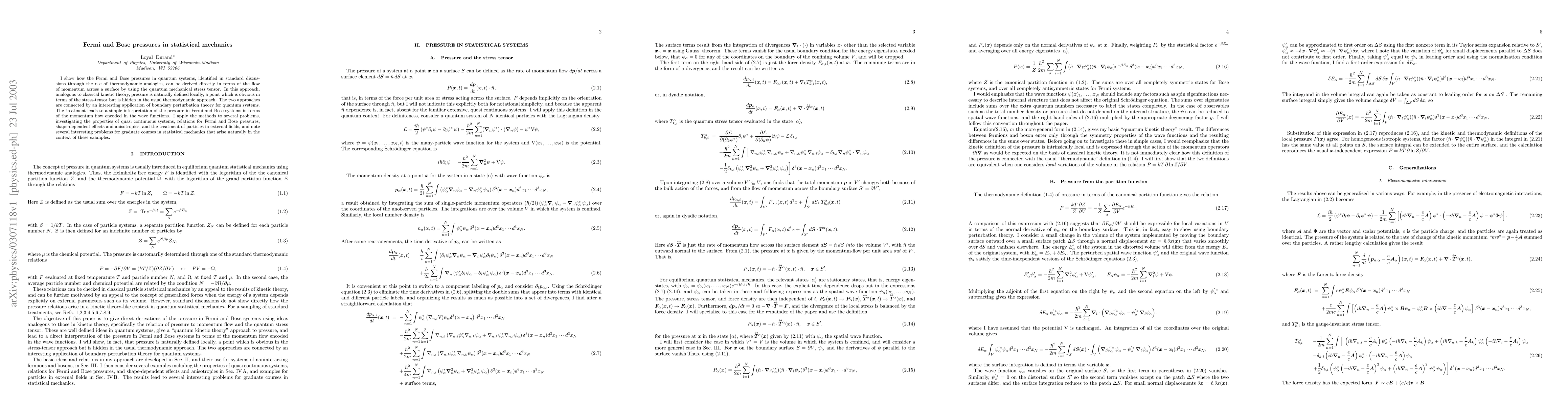 Thumbnail for Fermi and Bose pressures in statistical mechanics