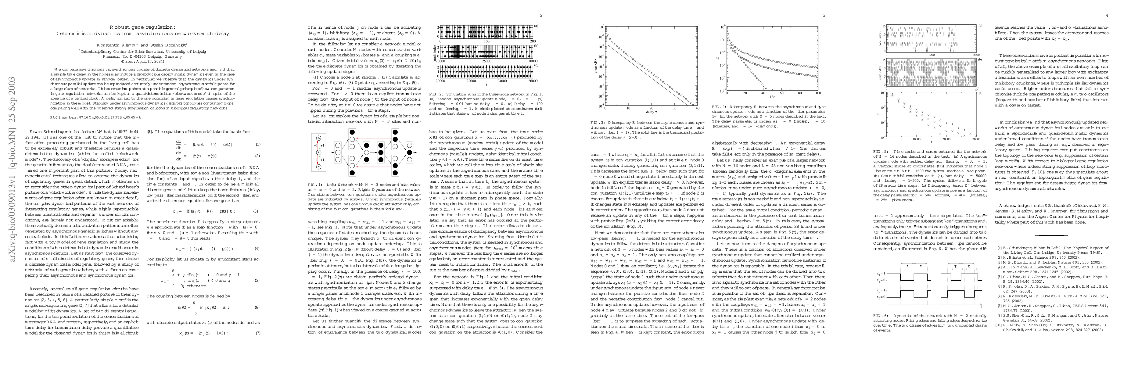 Thumbnail for Robust gene regulation: Deterministic dynamics from asynchronous
  networks with delay