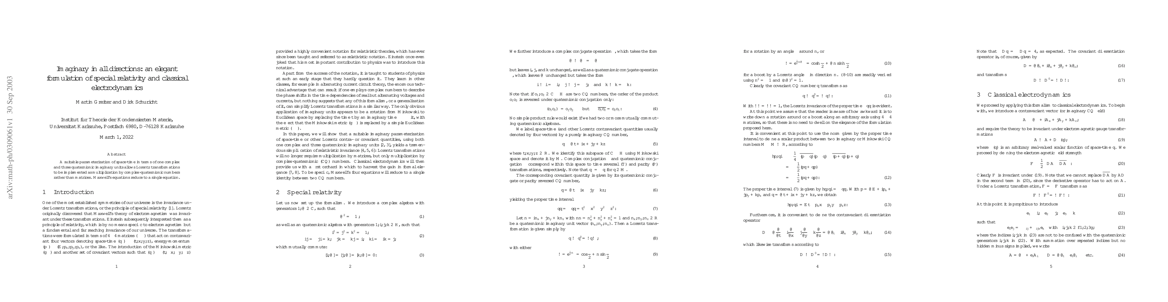 Thumbnail for Imaginary in all directions: an elegant formulation of special
  relativity and classical electrodynamics