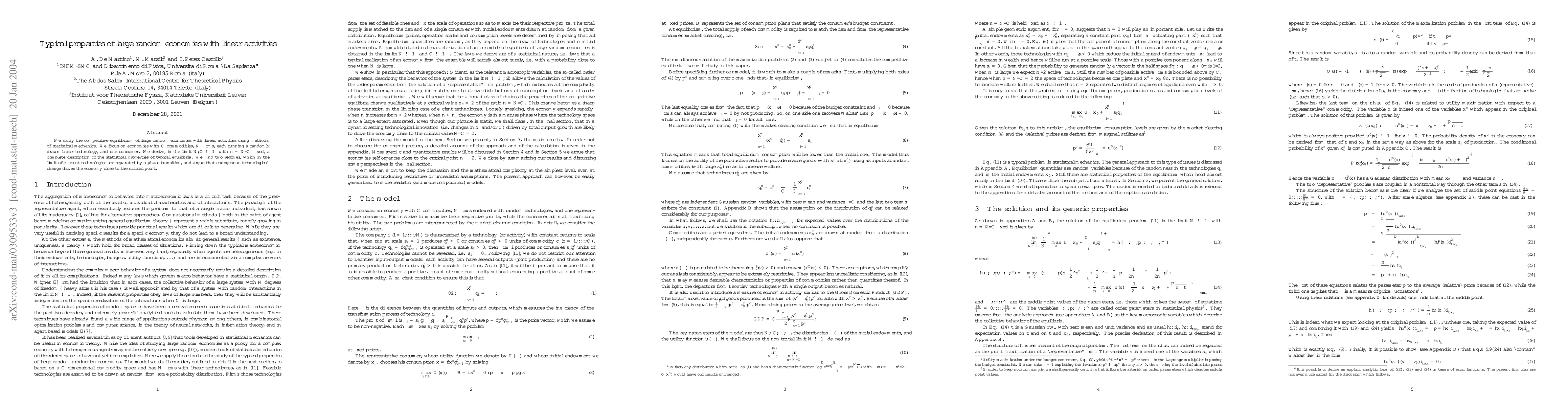 Thumbnail for Typical properties of large random economies with linear activities