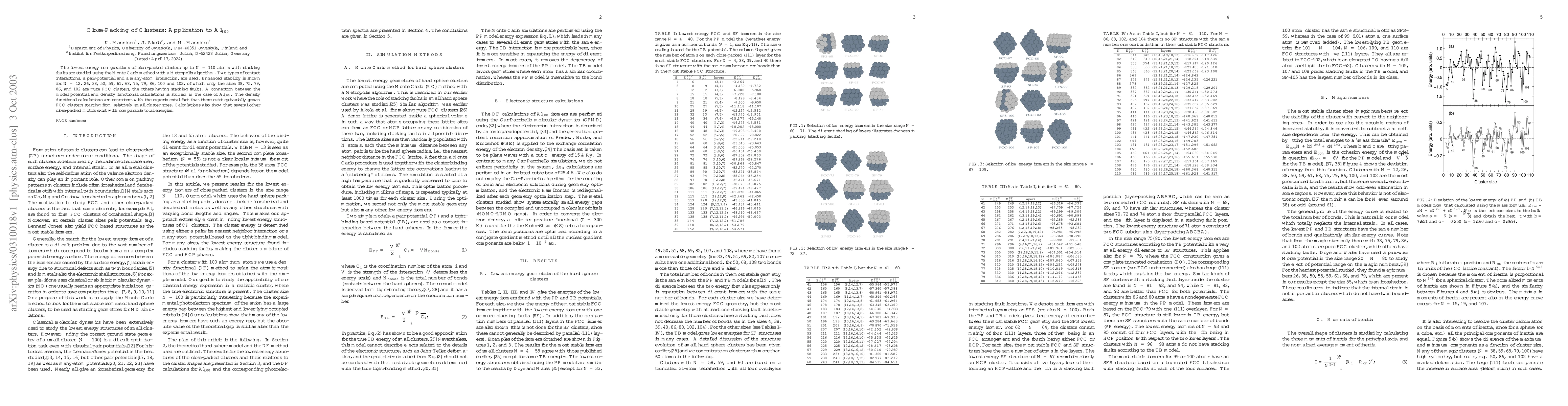 Thumbnail for Close-Packing of Clusters: Application to Al_100