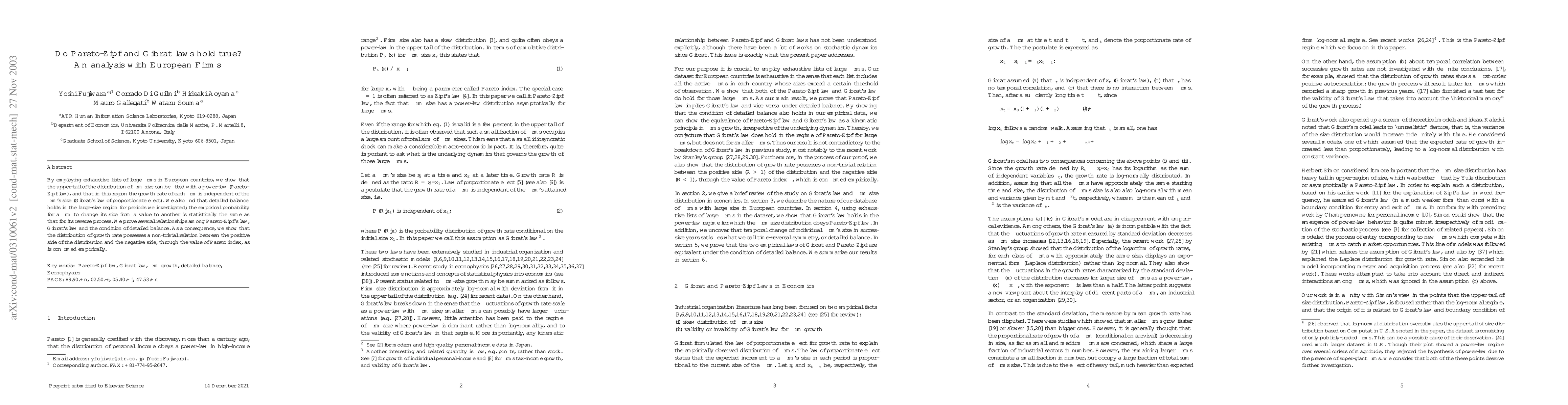 Thumbnail for Do Pareto-Zipf and Gibrat laws hold true? An analysis with European
  Firms