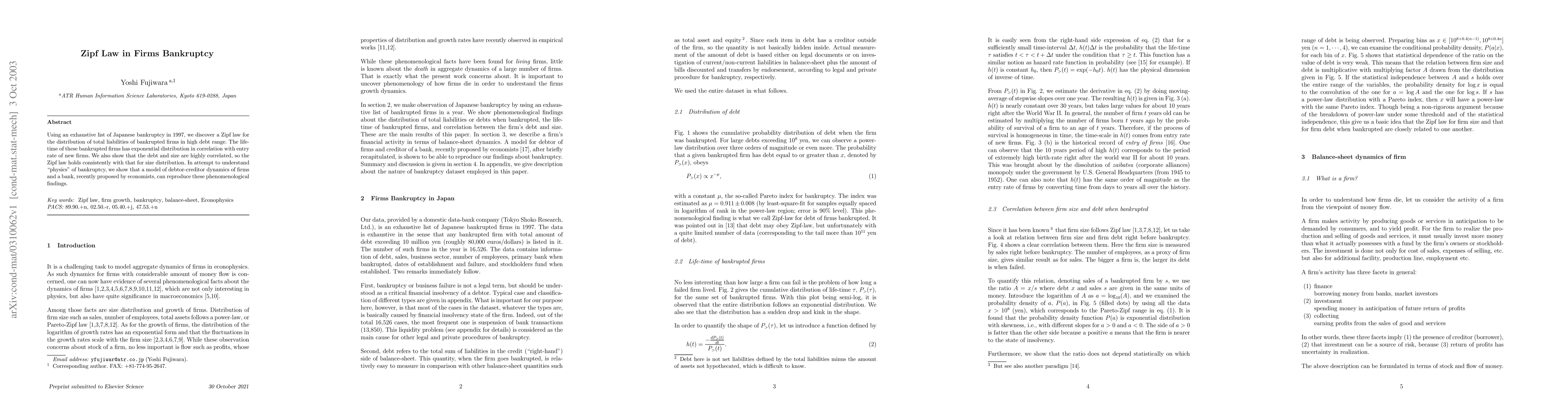 Thumbnail for Zipf Law in Firms Bankruptcy