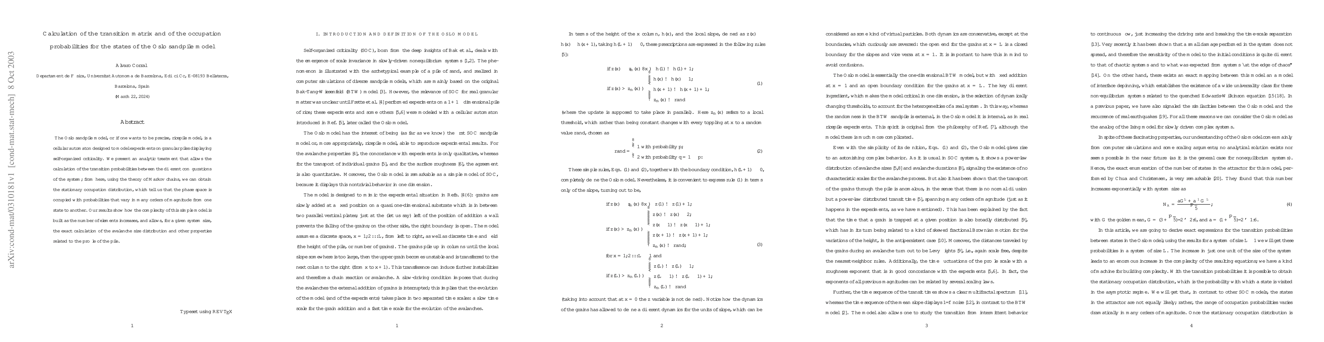 Thumbnail for Calculation of the transition matrix and of the occupation probabilities
  for the states of the Oslo sandpile model