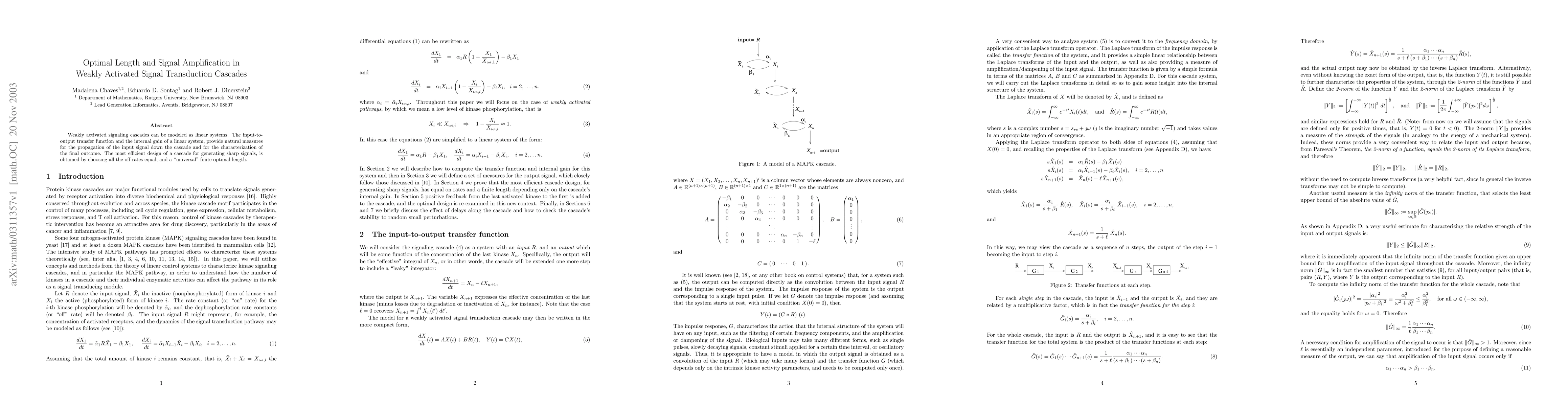 Thumbnail for Optimal length and signal amplification in weakly activated signal
  transduction cascades