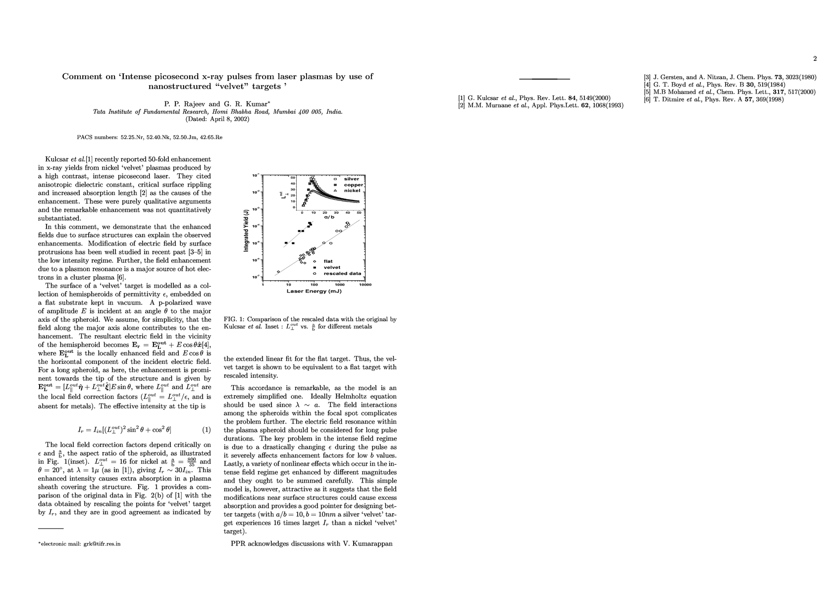 Thumbnail for Comment on 'Intense picosecond x-ray pulses from laser plasmas by use of
  nanostructured velvet targets'
