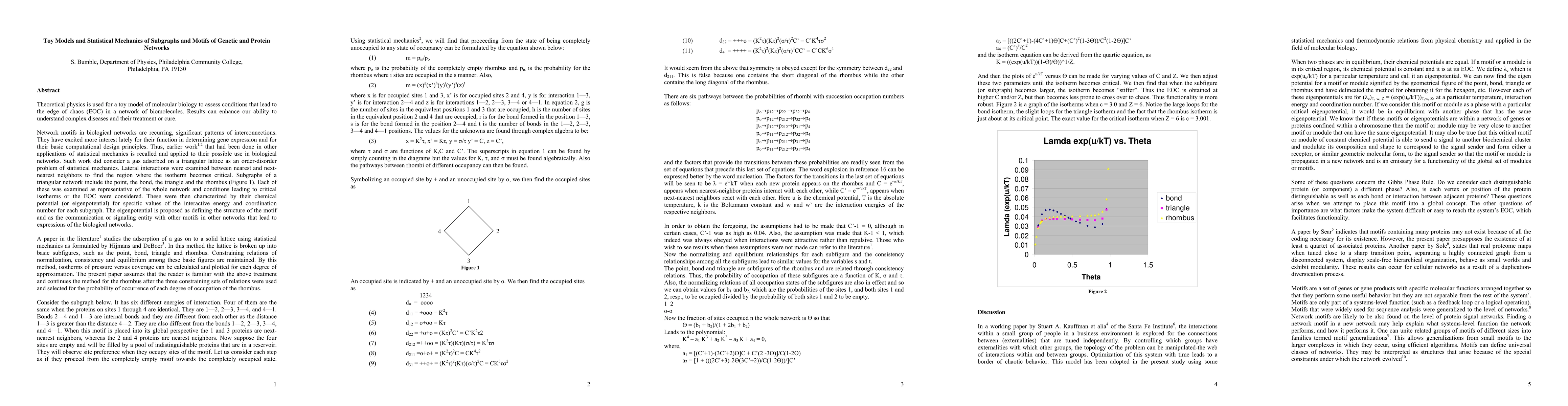 Thumbnail for Toy Models and Statistical Mechanics of Subgraphs and Motifs of Genetic
  and Protein Networks