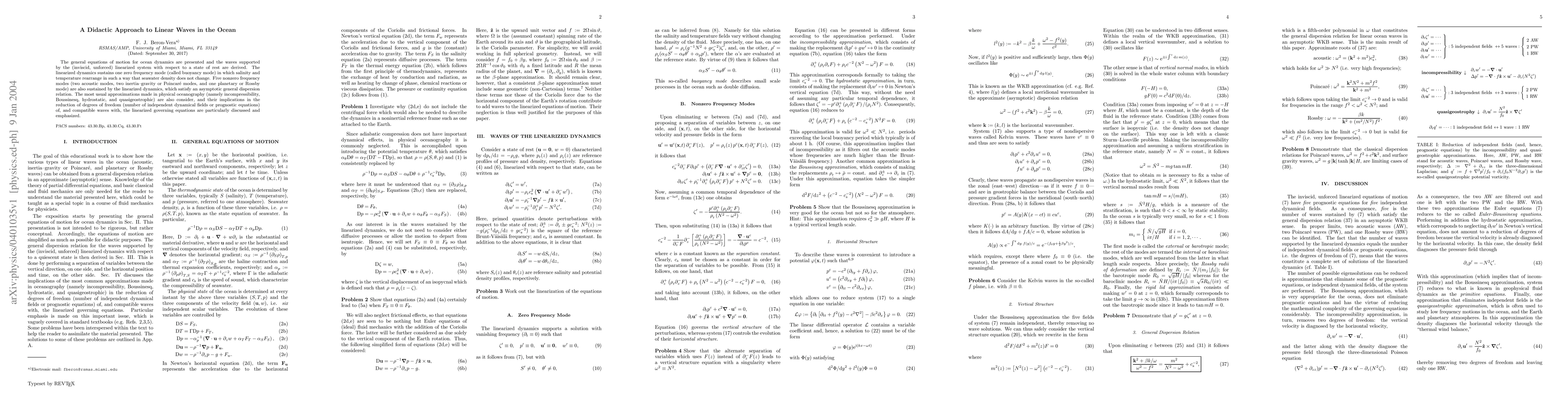 Thumbnail for A Didactic Approach to Linear Waves in the Ocean