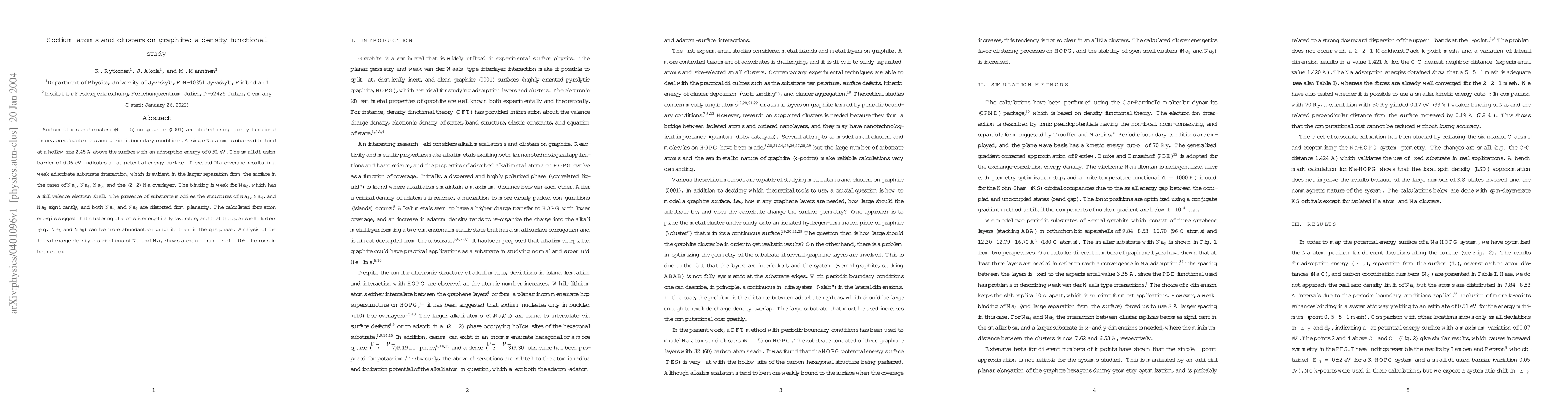 Thumbnail for Sodium atoms and clusters on graphite: a density functional study