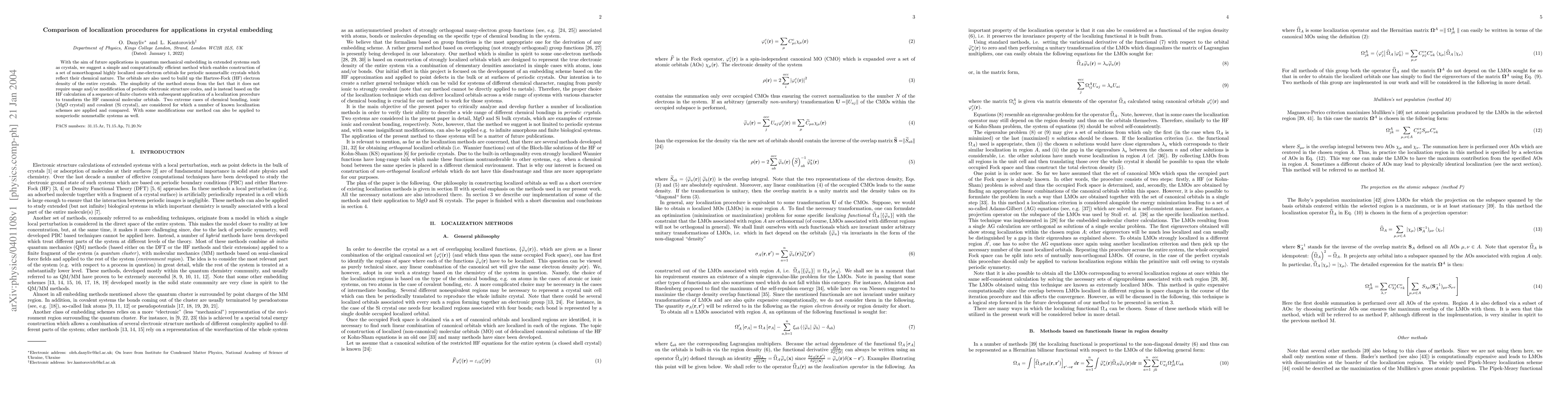 Thumbnail for Comparison of localization procedures for applications in crystal
  embedding