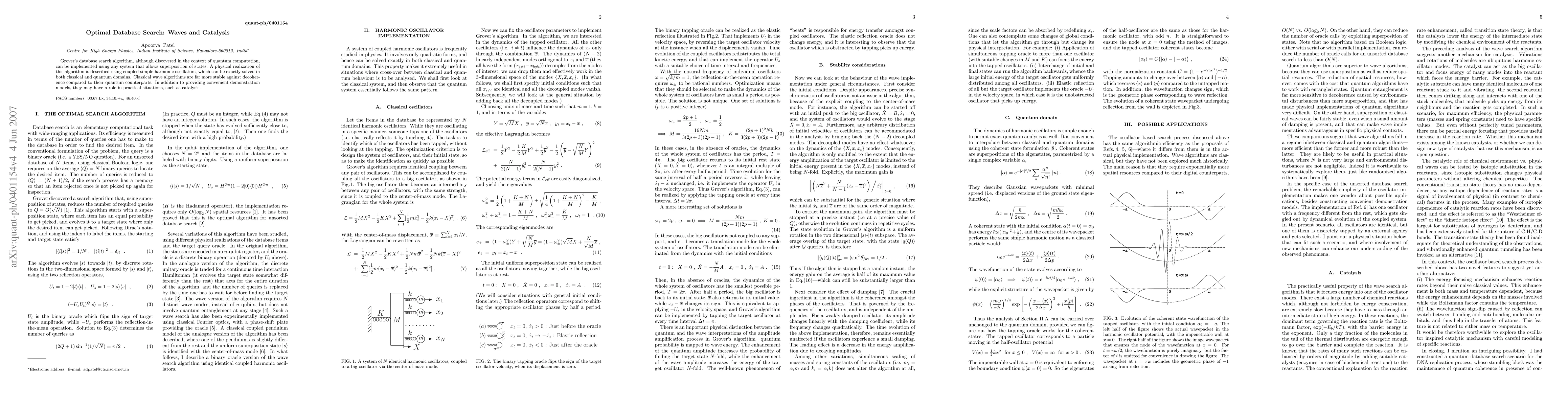 Thumbnail for Optimal Database Search: Waves and Catalysis