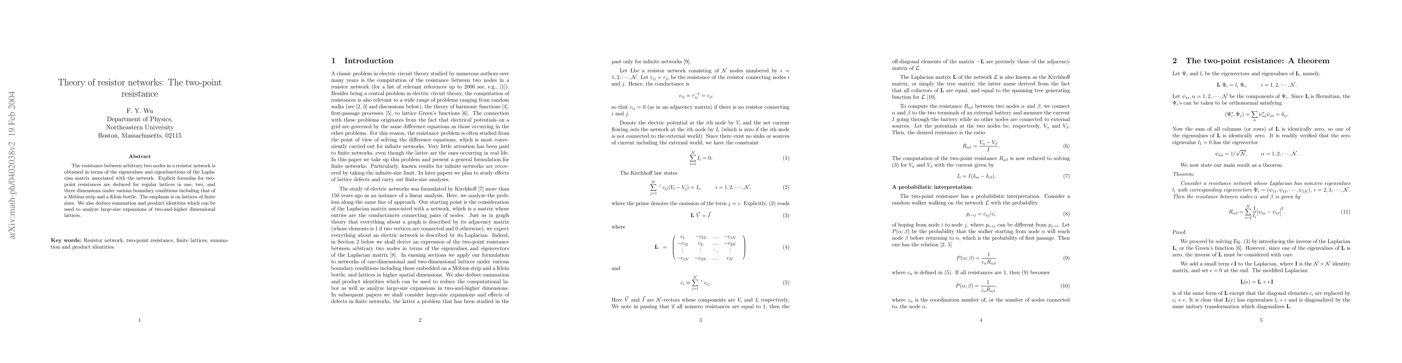 Thumbnail for Theory of resistor networks: The two-point resistance