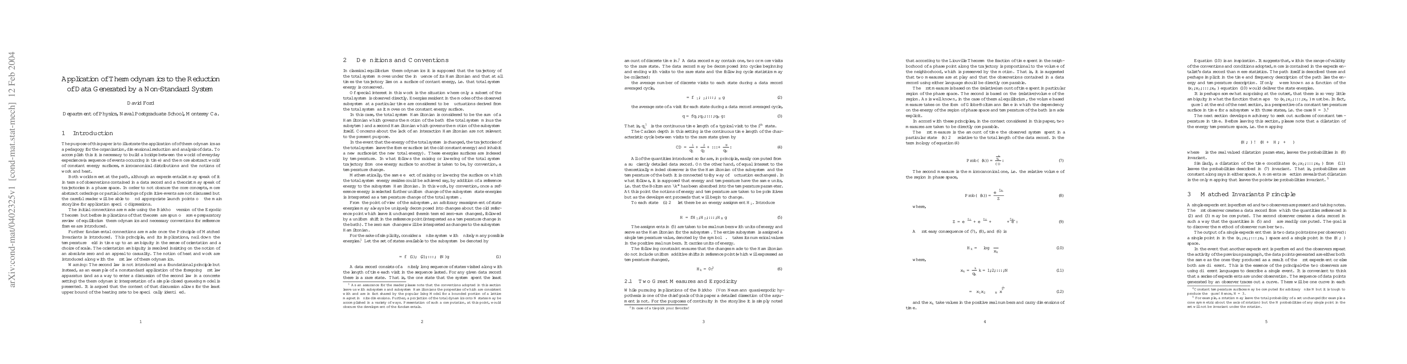 Thumbnail for Application of Thermodynamics to the Reduction of Data Generated by a
  Non-Standard System