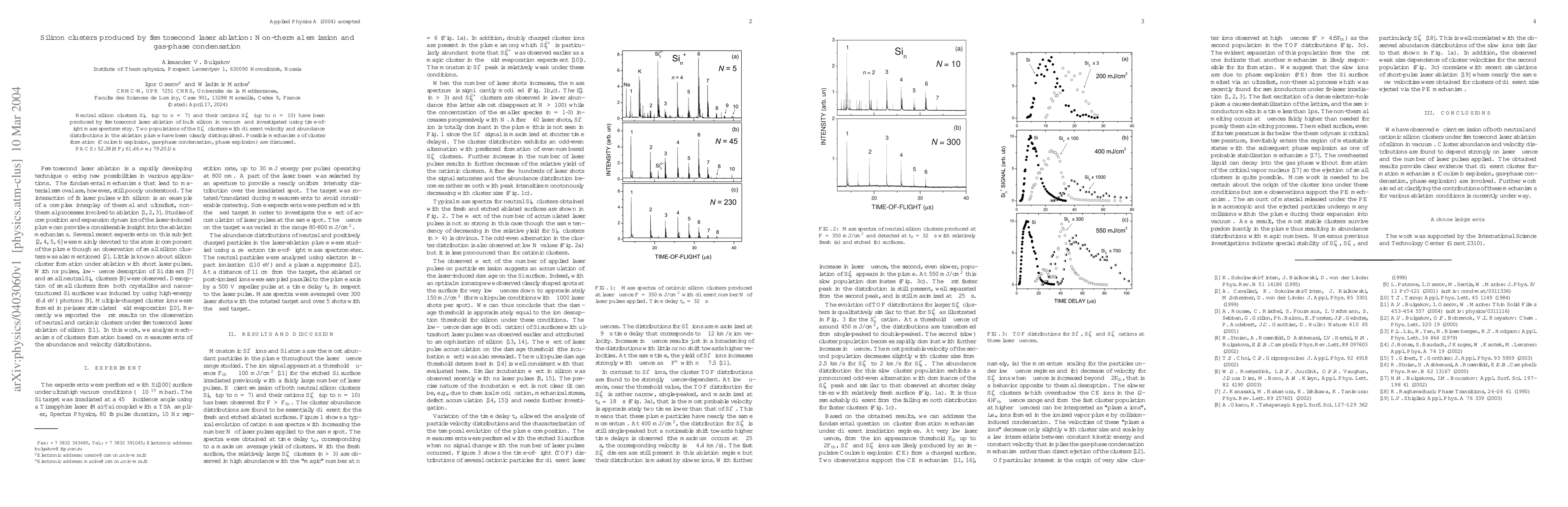 Thumbnail for Silicon clusters produced by femtosecond laser ablation: Non-thermal
  emission and gas-phase condensation