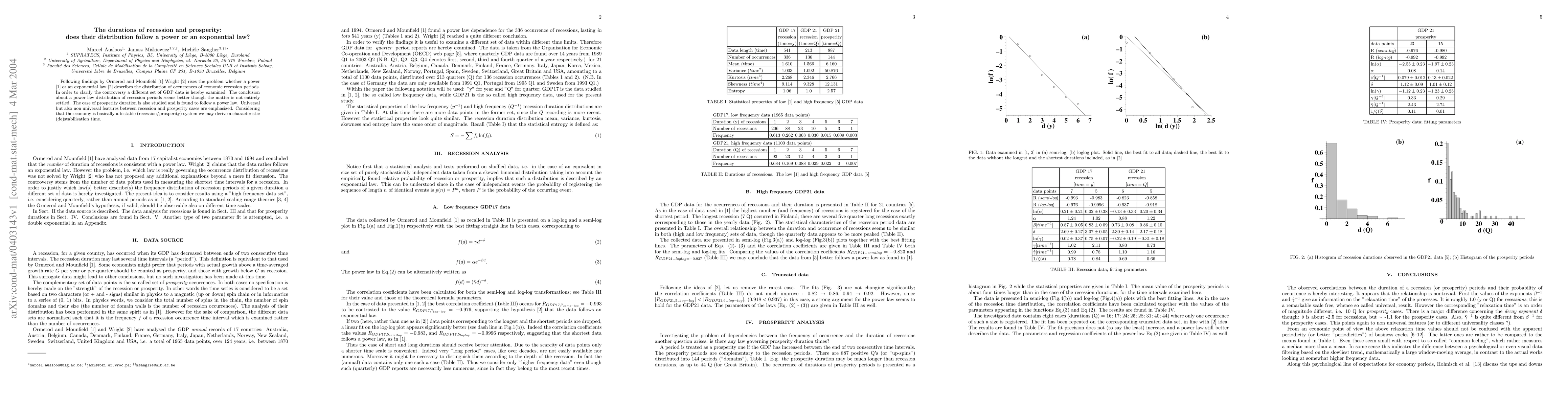 Thumbnail for The durations of recession and prosperity: does their distribution
  follow a power or an exponential law?