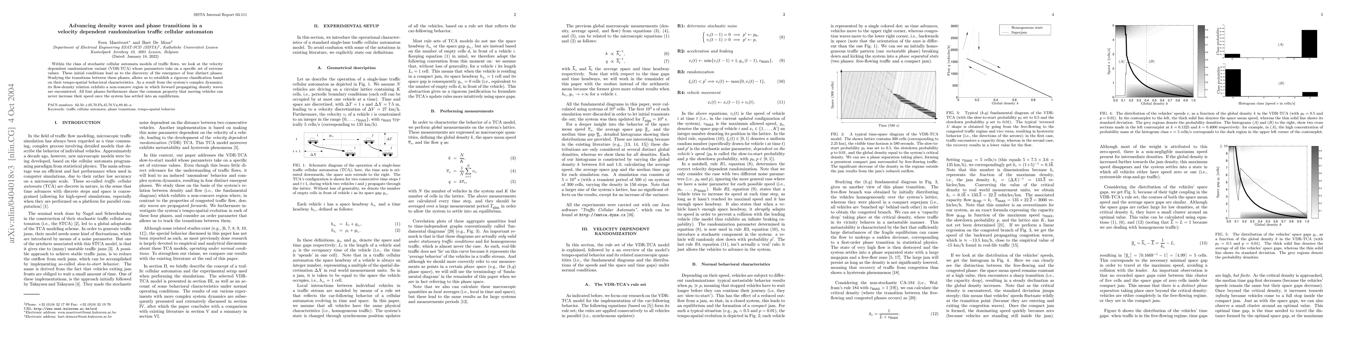 Thumbnail for Advancing density waves and phase transitions in a velocity dependent
  randomization traffic cellular automaton