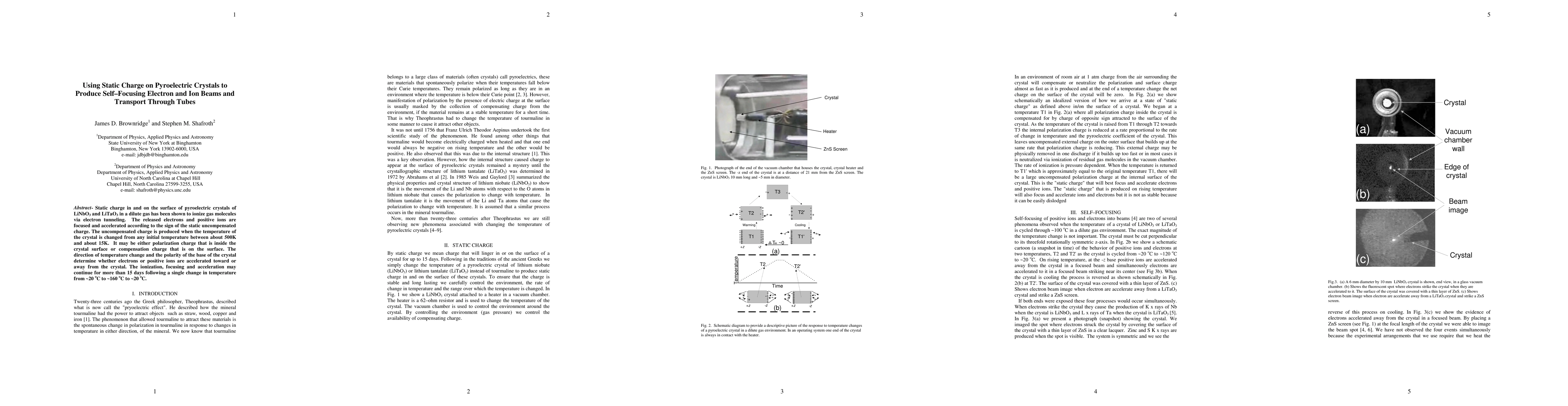 Thumbnail for Using Static Charge on Pyroelectric Crystals to Produce Self Focusing
  Electron and Ion Beams and Transport Through Tubes