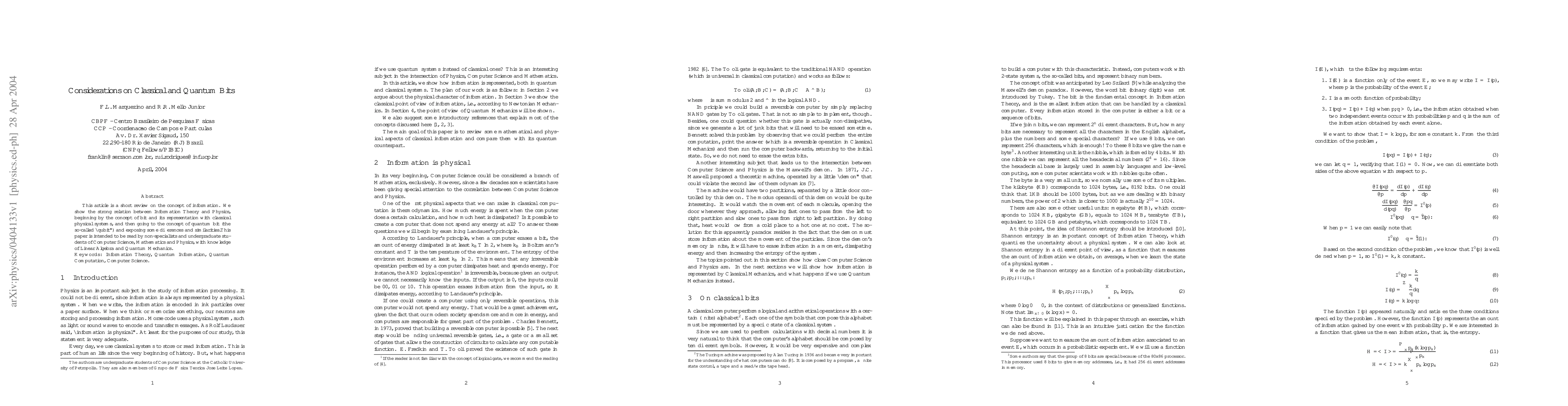 Thumbnail for Considerations on Classical and Quantum Bits