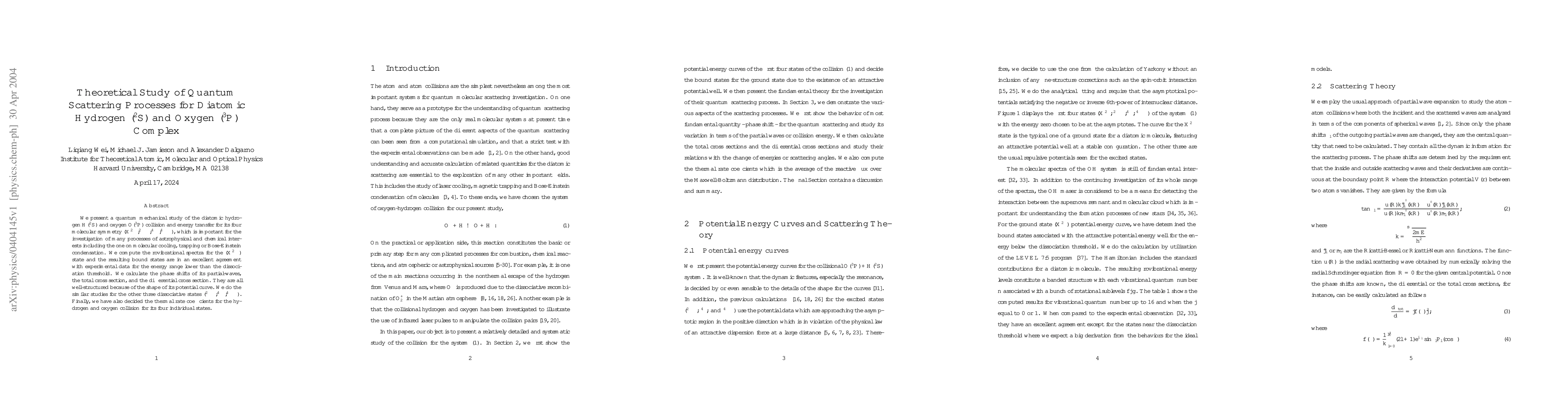 Thumbnail for Theoretical Study of Quantum Scattering Processes for Diatomic Hydrogen
  $(^{2}S)$ and Oxygen $(^{3}P)$ Complex