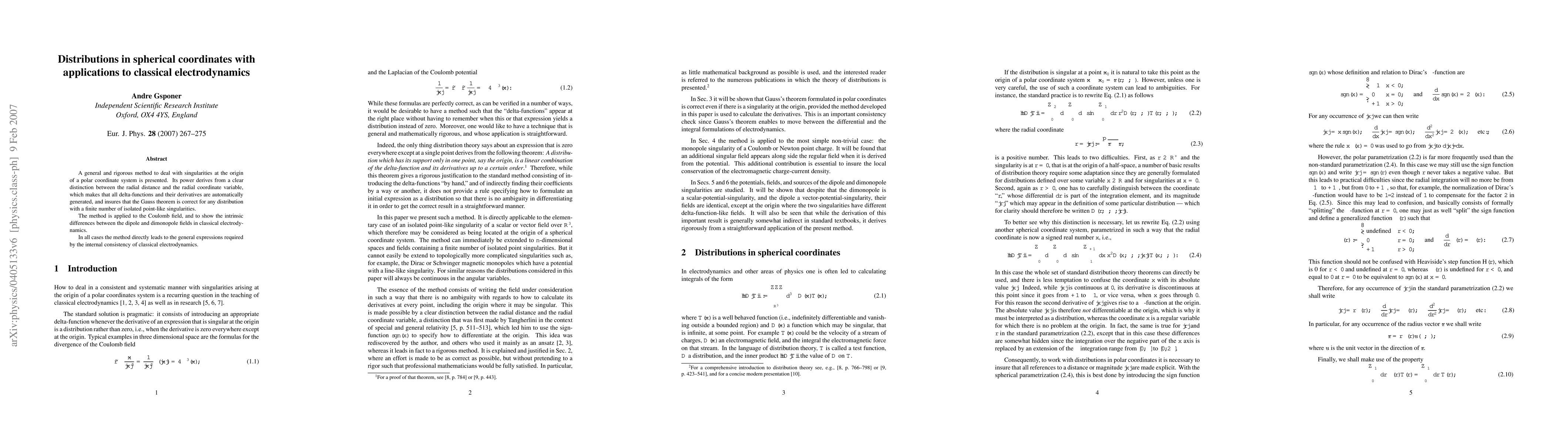 Thumbnail for Distributions in spherical coordinates with applications to classical
  electrodynamics