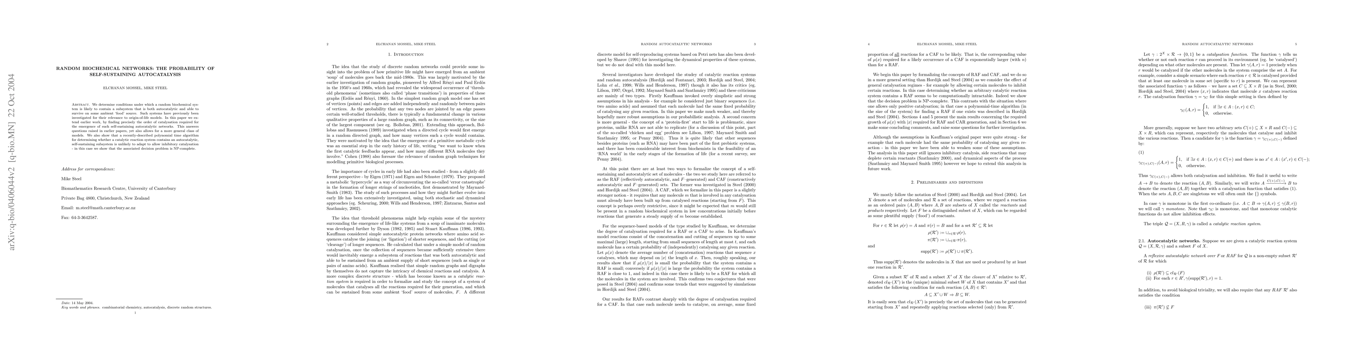 Thumbnail for Random autocatalytic networks