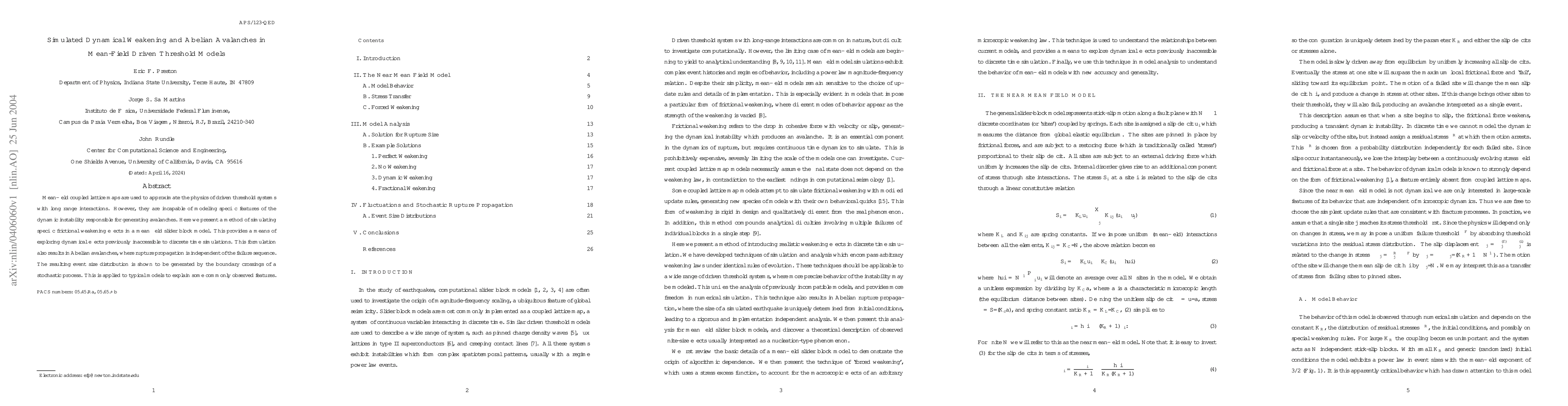 Thumbnail for Simulated Dynamical Weakening and Abelian Avalanches in Mean-Field
  Driven Threshold Models