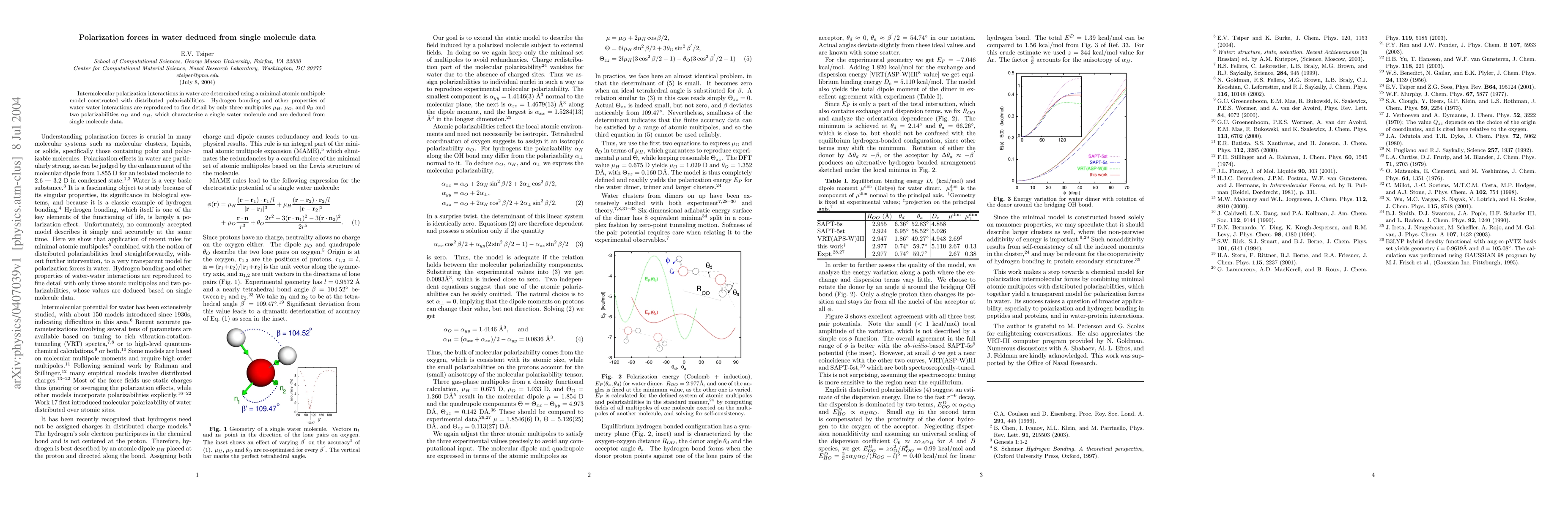 Thumbnail for Polarization forces in water deduced from single molecule data