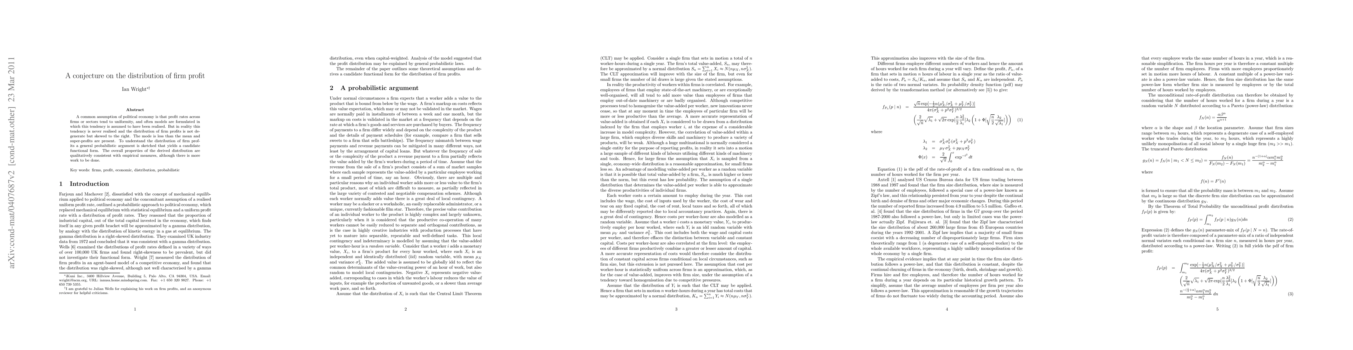Thumbnail for A conjecture on the distribution of firm profit