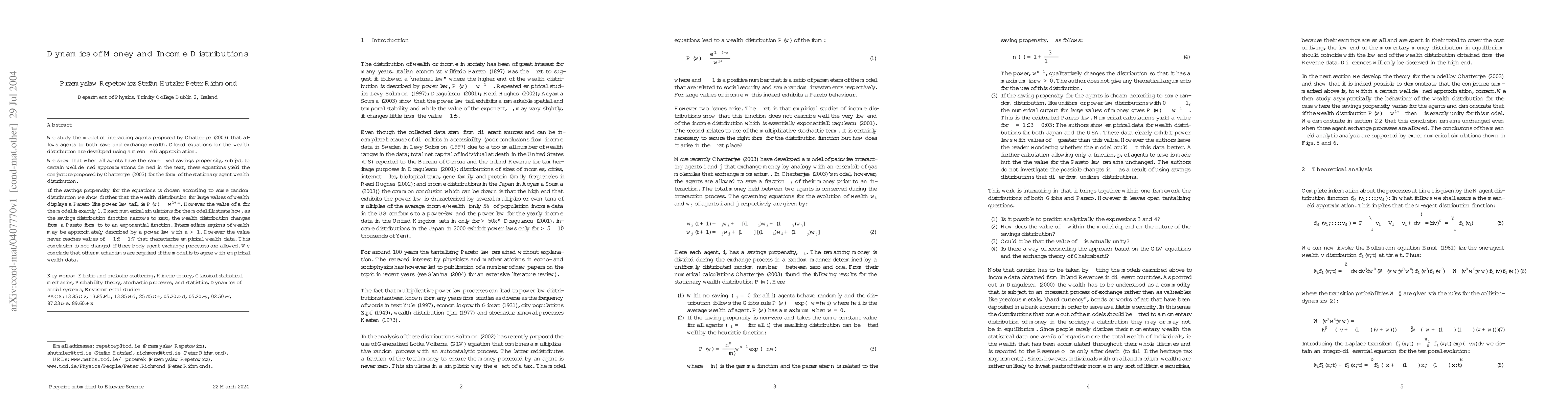 Thumbnail for Dynamics of Money and Income Distributions