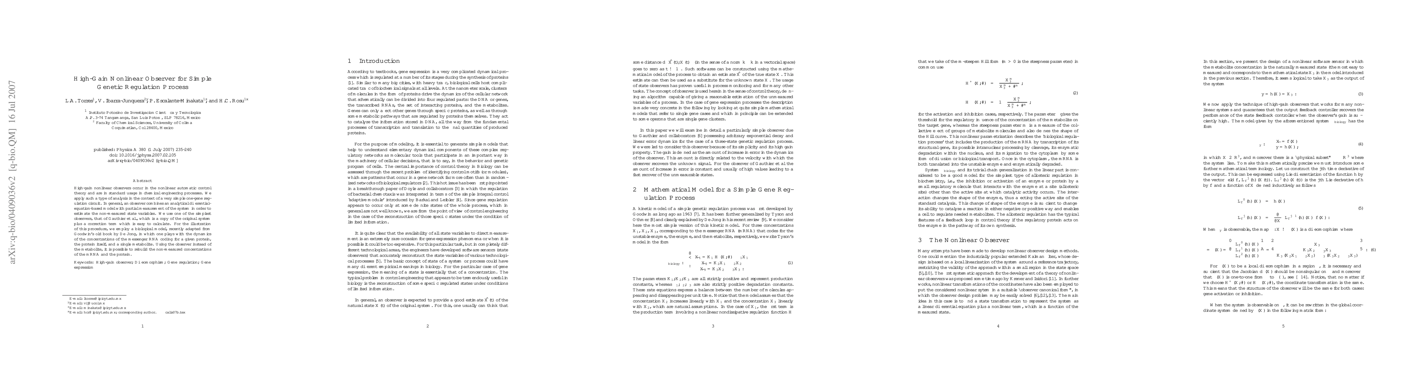 Thumbnail for High-gain nonlinear observer for simple genetic regulation process