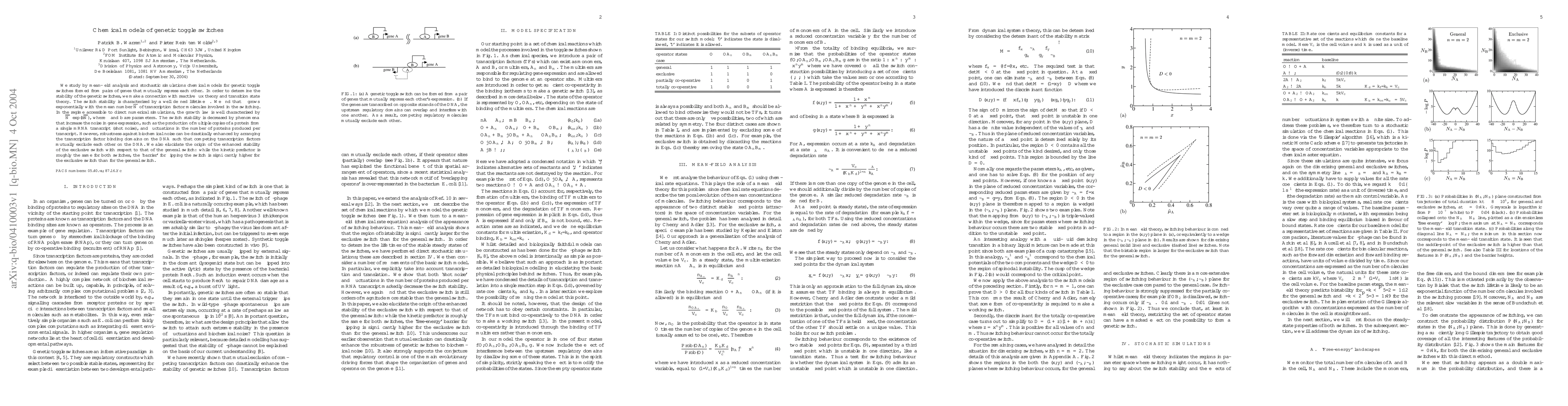Thumbnail for Chemical models of genetic toggle switches