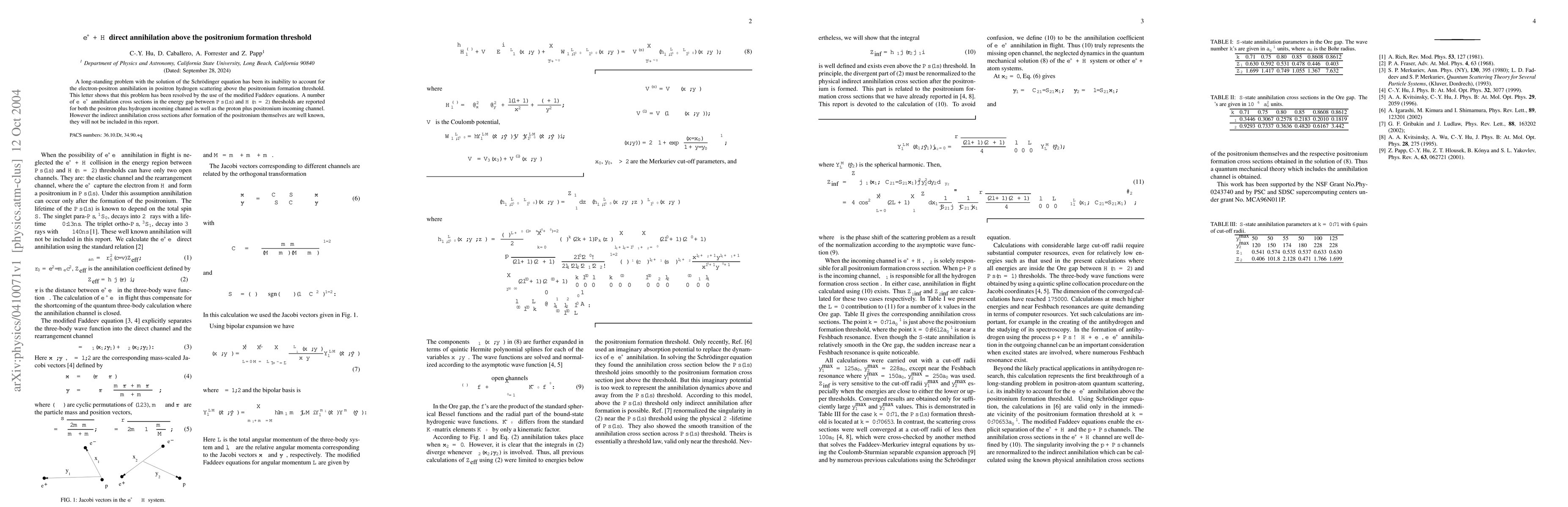 Thumbnail for $e^+ + H$ direct annihilation above the positronium formation threshold