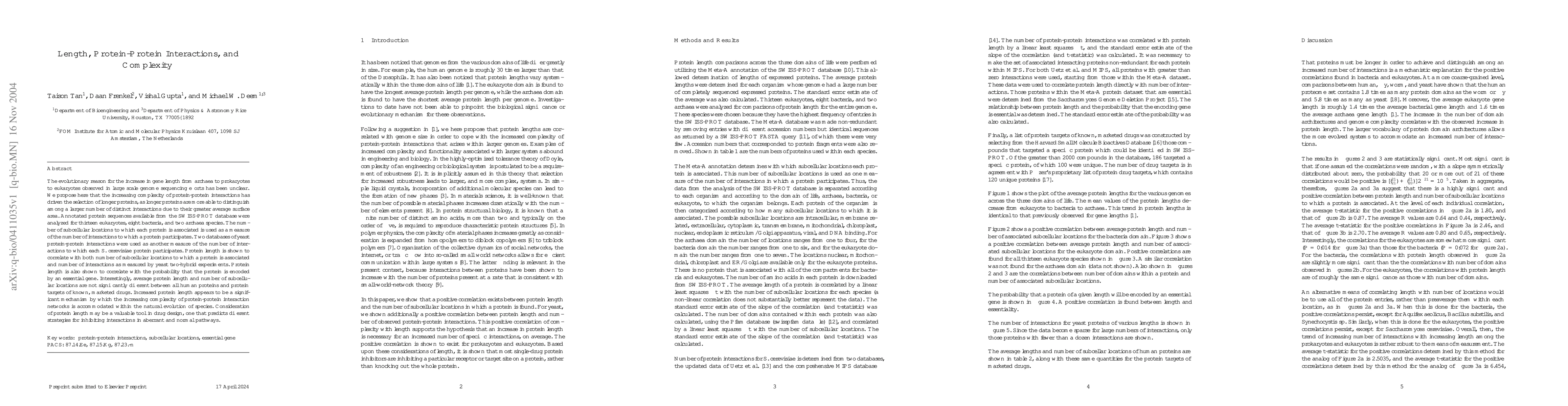 Thumbnail for Length, Protein-Protein Interactions, and Complexity