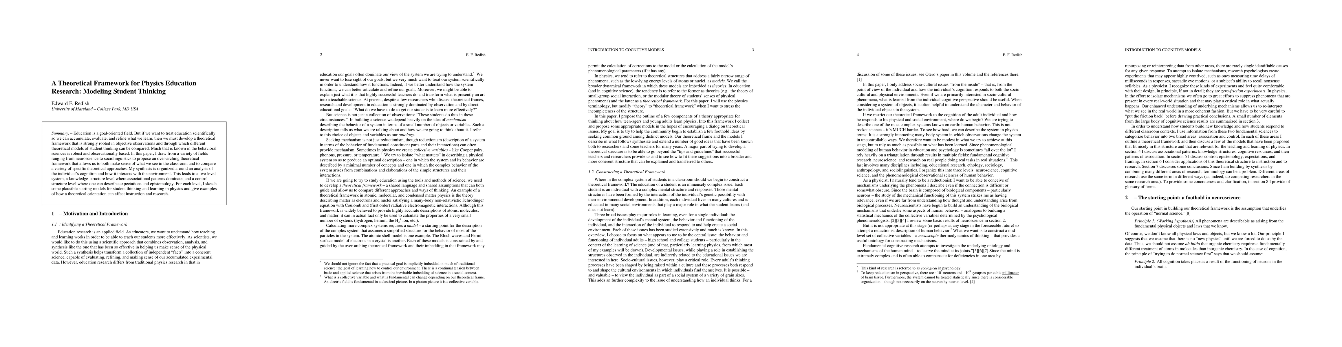 Thumbnail for A Theoretical Framework for Physics Education Research: Modeling Student
  Thinking