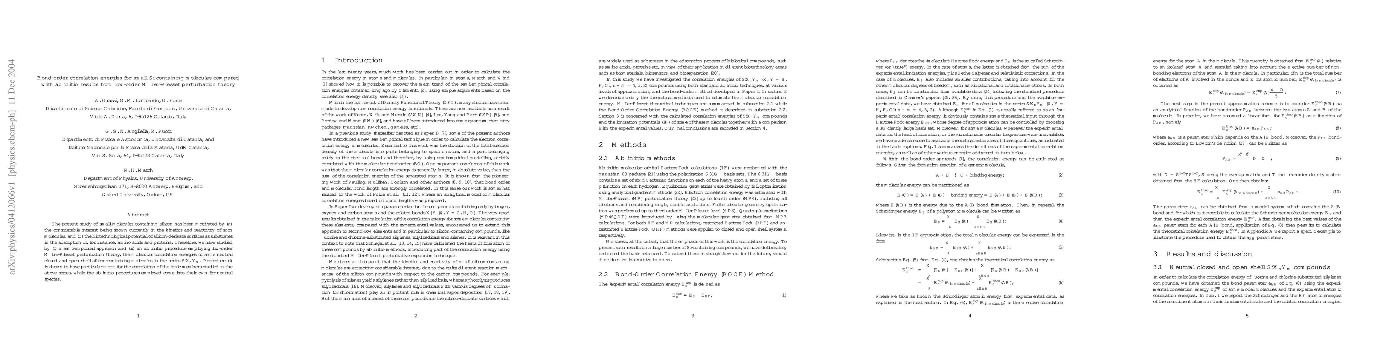 Thumbnail for Bond-order correlation energies for small Si-containing molecules
  compared with ab initio results from low-order Moller-Plesset perturbation
  theory