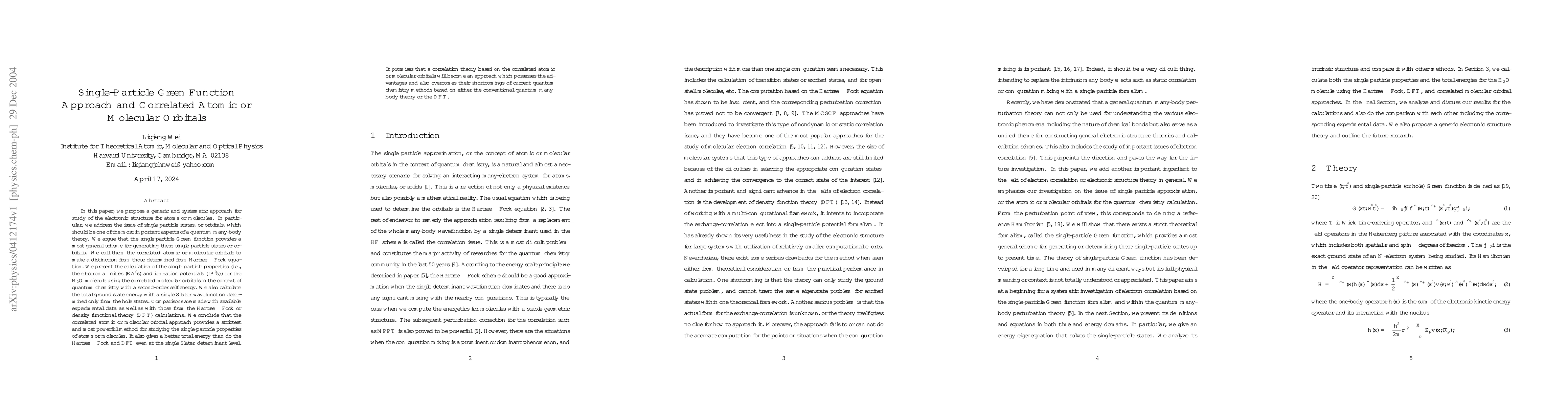 Thumbnail for Single-Particle Green Function Approach and Correlated Atomic or
  Molecular Orbitals
