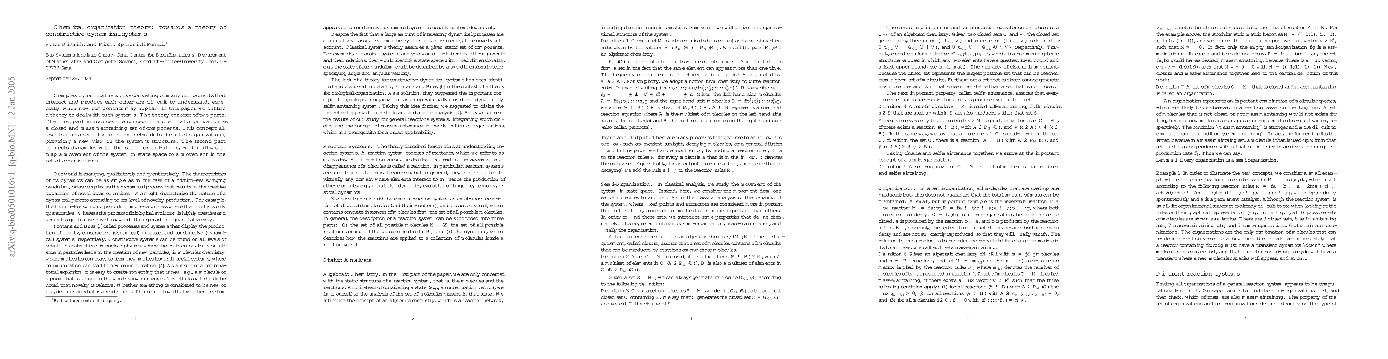 Thumbnail for Chemical organization theory: towards a theory of constructive dynamical
  systems