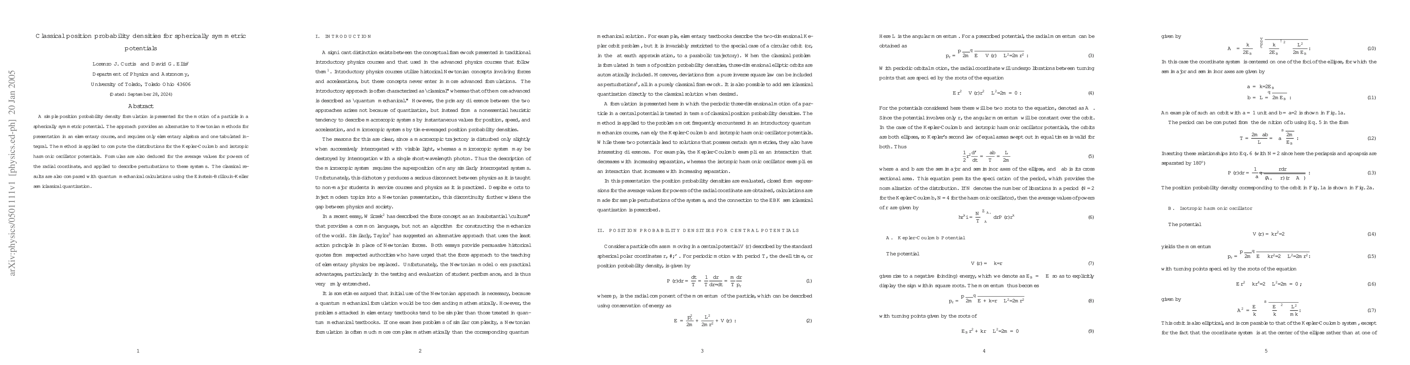 Thumbnail for Classical position probability densities for spherically symmetric
  potentials