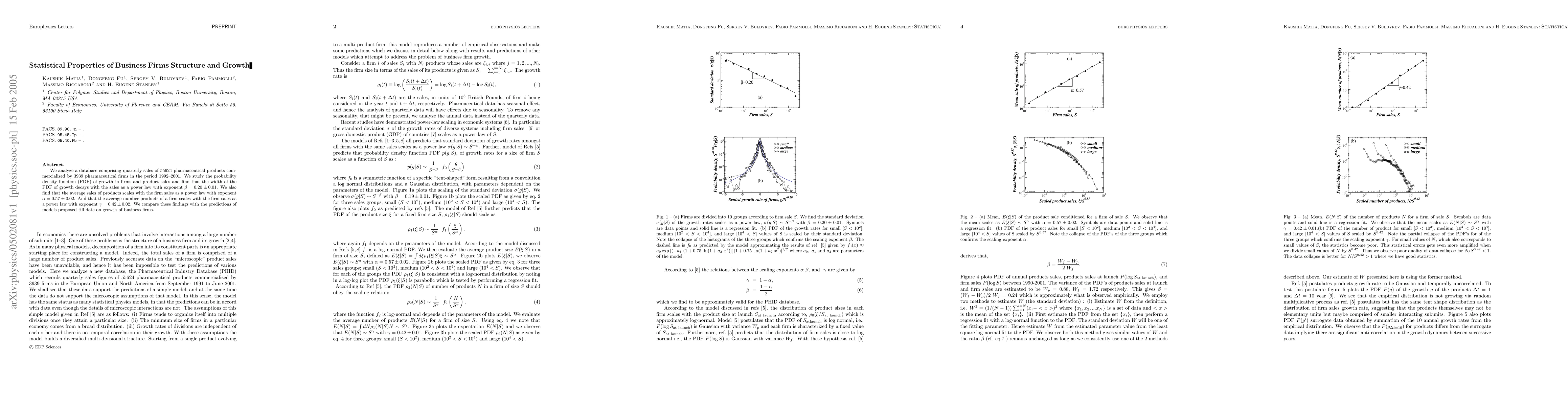 Thumbnail for Statistical Properties of Business Firms Structure and Growth