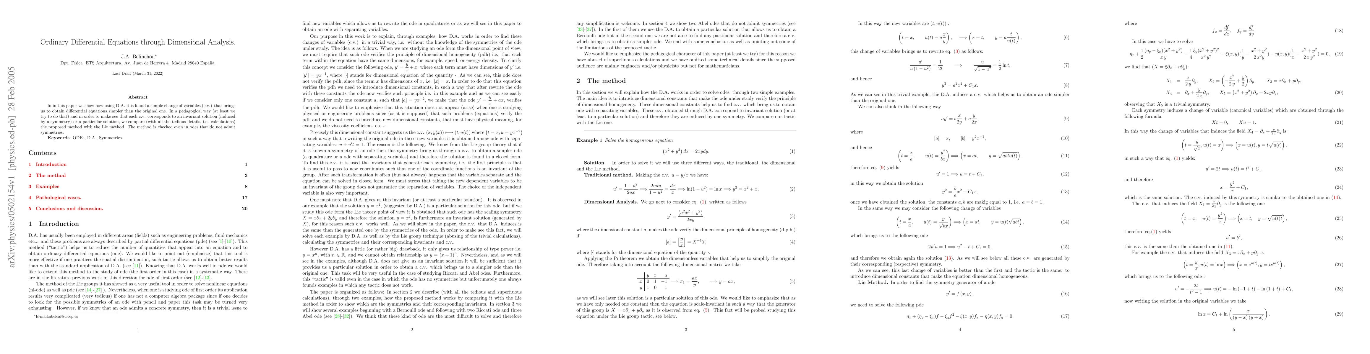 Thumbnail for Ordinary Differential Equations through Dimensional Analysis