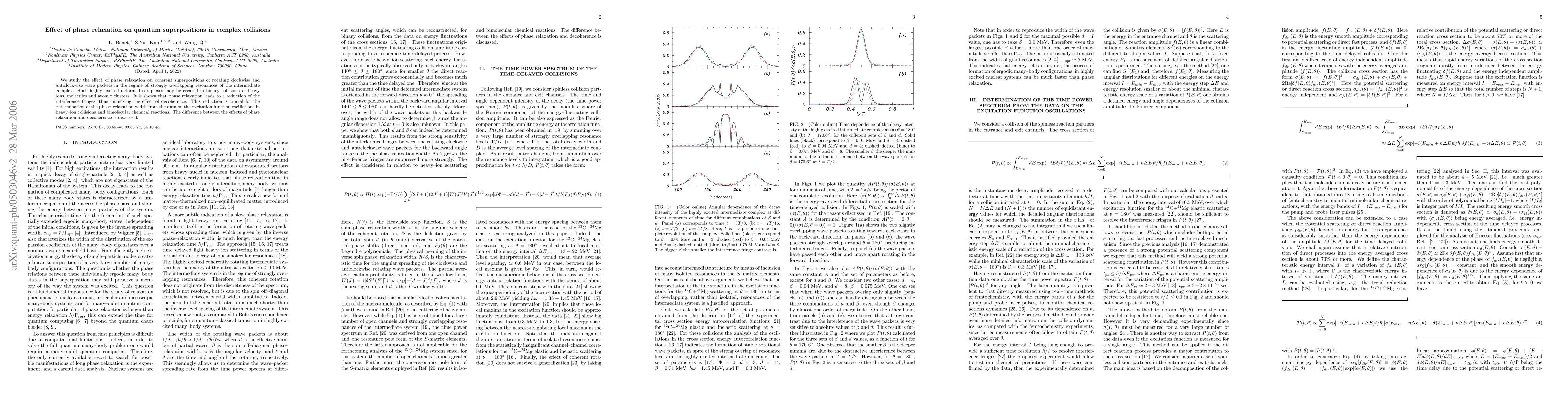Thumbnail for Effect of phase relaxation on quantum superpositions in complex
  collisions